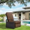 Outdoor Recliner Chair;  Automatic Adjustable Wicker Lounge Recliner Chair with 5.12'' Thicken Cushion - Brown - Espresso Wicker