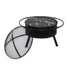 32" Fire Pit BBQ Wood Burning Fireplace Outdoor Stove with Cover Backyard Garden - as picture