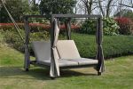 Direct Wicker Steel Rattan Lounger With Shade and Curtain Round Tube Version and Adjustable Back Outdoor Daybed - Brown