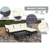 Outdoor patio Furniture sets 3 piece Conversation set wicker Ratten Sectional Sofa With Seat Cushions(Beige Cushion) - Brown