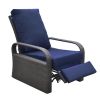 Outdoor Recliner Chair;  Automatic Adjustable Wicker Lounge Recliner Chair with 5.12'' Thicken Cushion - Navy Blue - Brown Wicker