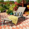 6-Position Adjustable Fabric Outdoor Patio Recliner Chair - Brown