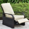 Outdoor Recliner Chair;  Automatic Adjustable Wicker Lounge Recliner Chair with 5.12'' Thicken Cushion - Khaki - Brown Wicker