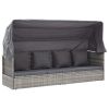 Patio Lounge Bed with Roof Mixed Gray Poly Rattan - Gray