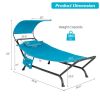 Patio Hanging Chaise Lounge Chair with Canopy Cushion Pillow and Storage Bag - Navy