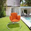 Indoor Outdoor Hanging Egg Swing Chair with Cushion and C Stand;  Egg Shaped Hanging Swing Chair;  Egg-Shaped Hammock Swing Chair Single Seat - Orange