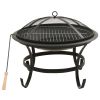 2-in-1 Fire Pit and BBQ with Poker 22"x22"x19.3" Steel - Black