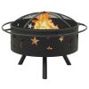 Fire Pit with Poker 29.9" XXL Steel - Black