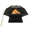 2-in-1 Fire Pit and BBQ with Poker 18.3"x18.3"x14.6" Steel - Black