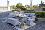 5-Piece Gray Wicker Outdoor Conversational Sofa Set with Fire Pit Table and Ottoman - Gray