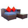 3 Piece Patio Sectional Wicker Rattan Outdoor Furniture Sofa Set - Blue