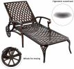 Cast Aluminum Outdoor Chaise Lounge Chair with Wheels, Tanning Chair with 3-Position Adjustable Backrest, Chaise Lounge Outdoor Reclining Chair Pool C