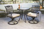 3 Piece Bistro Set, Cast Aluminum Dining Table Swivel Rocker Chairs Outdoor Patio Furniture - black gold - 2-person