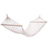 Outdoor Wood Pole Cotton Rope Hammock Garden Patio Yard Hanging Sleep Bed - White