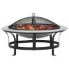 Outdoor Fire Pit with Grill Stainless Steel 29.9" - Black