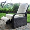 Outdoor Recliner Chair;  Automatic Adjustable Wicker Lounge Recliner Chair with 5.12'' Thicken Cushion - Cream - Gray Wicker