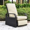 Outdoor Recliner Chair;  Automatic Adjustable Wicker Lounge Recliner Chair with 5.12'' Thicken Cushion - Khaki - Brown Wicker