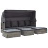 Patio Lounge Bed with Roof Mixed Gray Poly Rattan - Gray