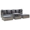 Patio Lounge Bed with Roof Mixed Gray Poly Rattan - Gray