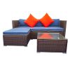 3 Piece Patio Sectional Wicker Rattan Outdoor Furniture Sofa Set - Blue