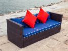 3 Piece Patio Sectional Wicker Rattan Outdoor Furniture Sofa Set - Blue