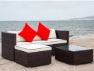 3 Piece Patio Sectional Wicker Rattan Outdoor Furniture Sofa Set - Cream