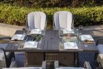 7 PCS Patio Gas Firepit and Ice Container Rectangle Dining Set with 6 Standard Height Chairs  - Gray