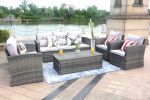 Direct Wicker Outdoor And Garden Patio Sofa Set 6PCS Reconfigurable Stylish And Modern Style With Seat Cushion - Light Brown