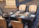 Elegant PE Wicker and Aluminium Patio Dining Sets with Fire Pit Table and Standard Dining Chair - Brown