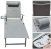 Aluminum Outdoor Folding Reclining Adjustable Chaise Lounge Chair with Cup Holder for Outdoor Patio Beach  - Gray