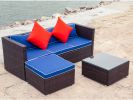 3 Piece Patio Sectional Wicker Rattan Outdoor Furniture Sofa Set - Blue