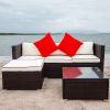 3 Piece Patio Sectional Wicker Rattan Outdoor Furniture Sofa Set - Cream