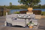 5-Piece Gray Wicker Outdoor Conversational Sofa Set with Fire Pit Table and Ottoman - Gray