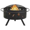 Fire Pit with Poker 29.9" XXL Steel - Black