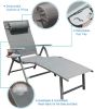 Aluminum Outdoor Folding Reclining Adjustable Chaise Lounge Chair with Cup Holder for Outdoor Patio Beach  - Gray