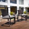 SR 3 Piece Outdoor Patio Furniture Set Bistro Set 2 Wicker Chairs with Cushion and Coffee Table - Dark Brown