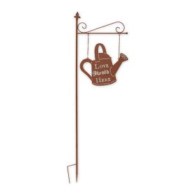 Love Grows Here Iron Garden Stake with Watering Can