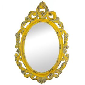 Distressed Vintage-Look Ornate Yellow Mirror