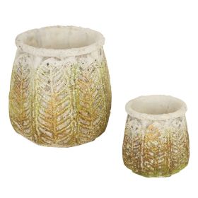 Cement Flower Pot Set - Ancient Leaf Design