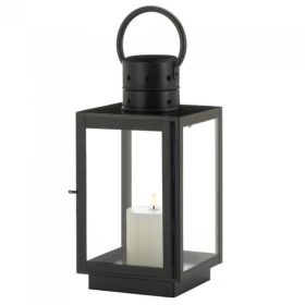 Square Flat Top Black Metal Lantern - 15 inches