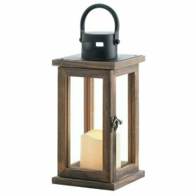 Wood Lantern with LED Candle - 11 inches