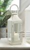 Distressed White Metal Candle Lantern - 12 inches