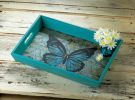 Blue Butterfly Wood Serving Tray