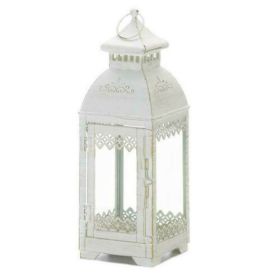 Victorian Style Square White Candle Lantern - 13 inches